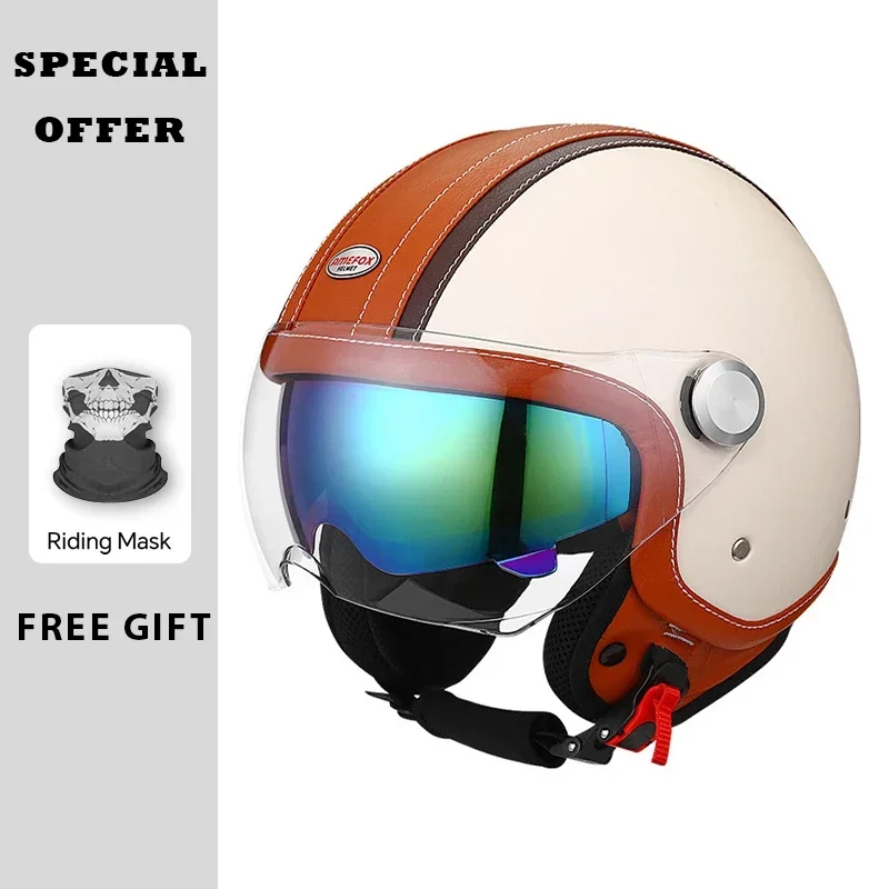 Vintage Leather Open Face Helm - Vintage Open Face Retro Helmet 评论和价格